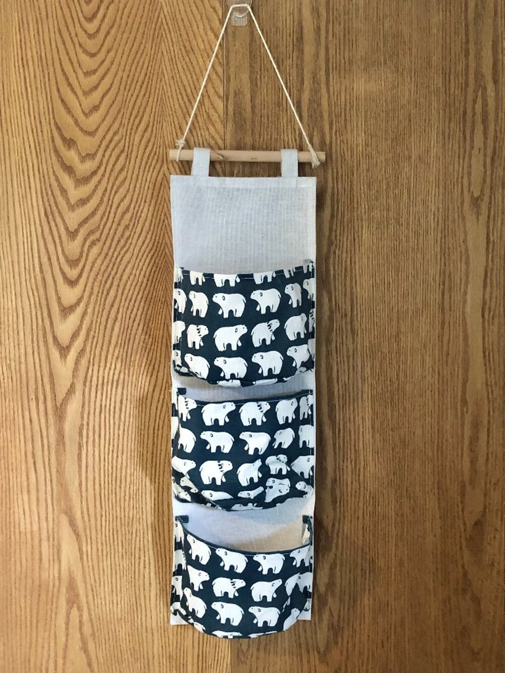 Hanging Wall Organizer - 3 Pocket Polar Bear Fabric Storage Nursery Baby Boy